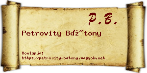 Petrovity Bátony névjegykártya